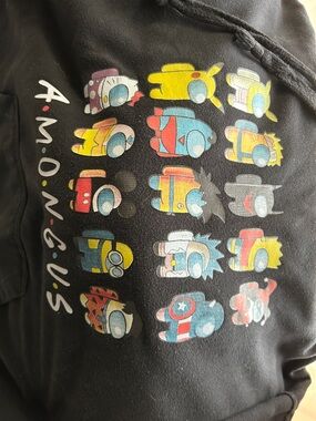 Among Us Kids Black Graphic Hoodie - Colorful Character Print